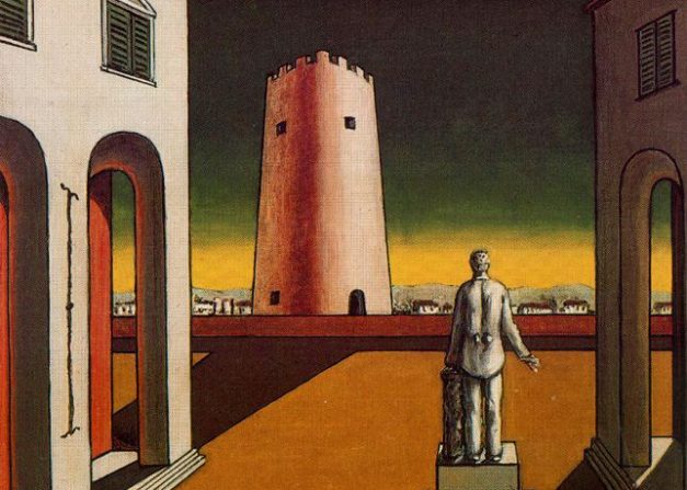 Italian plaza with a red tower - 1943